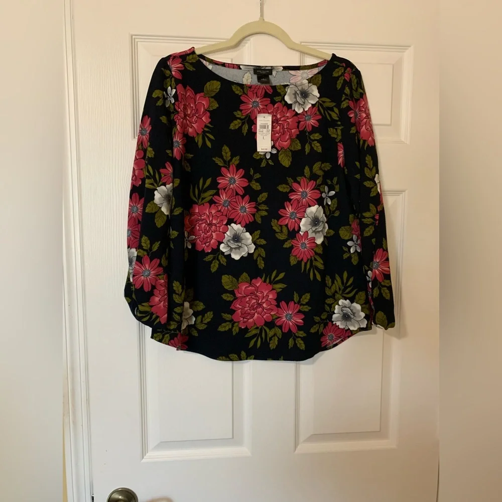 NWT Ann Taylor Factory 3/4 Sleeve Floral Blouse Size‎ Large Elegant Feminine